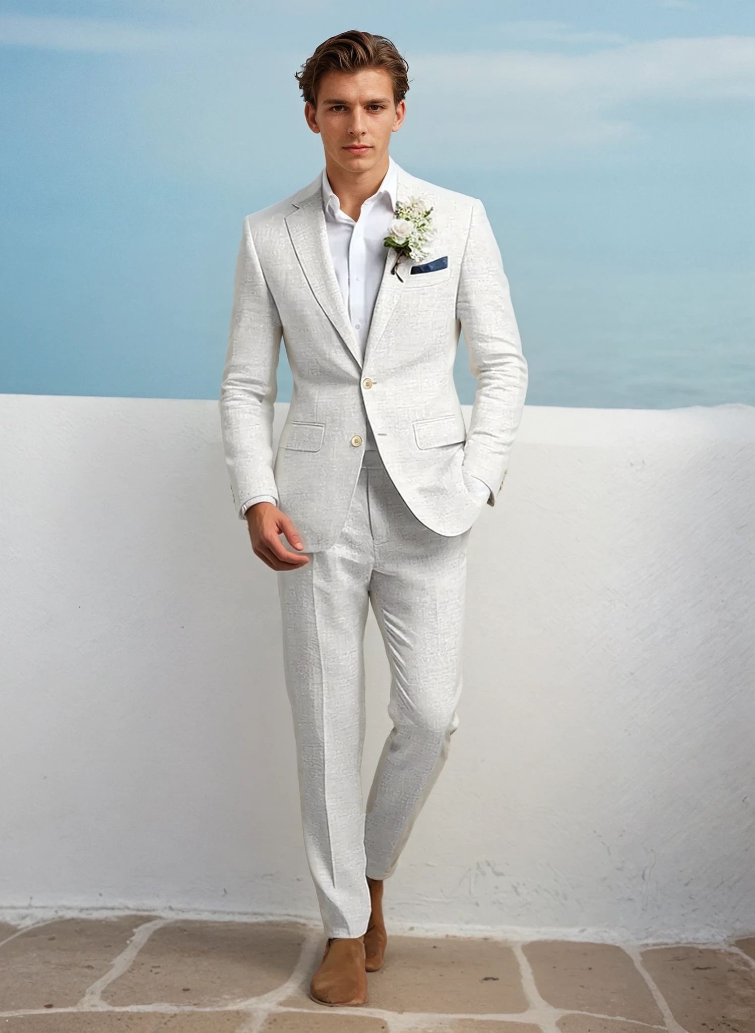 High Quality Bespoke Men's Linen Formal Business Suit Tailor-Made Wedding Pants Single Breasted Plus Sizes