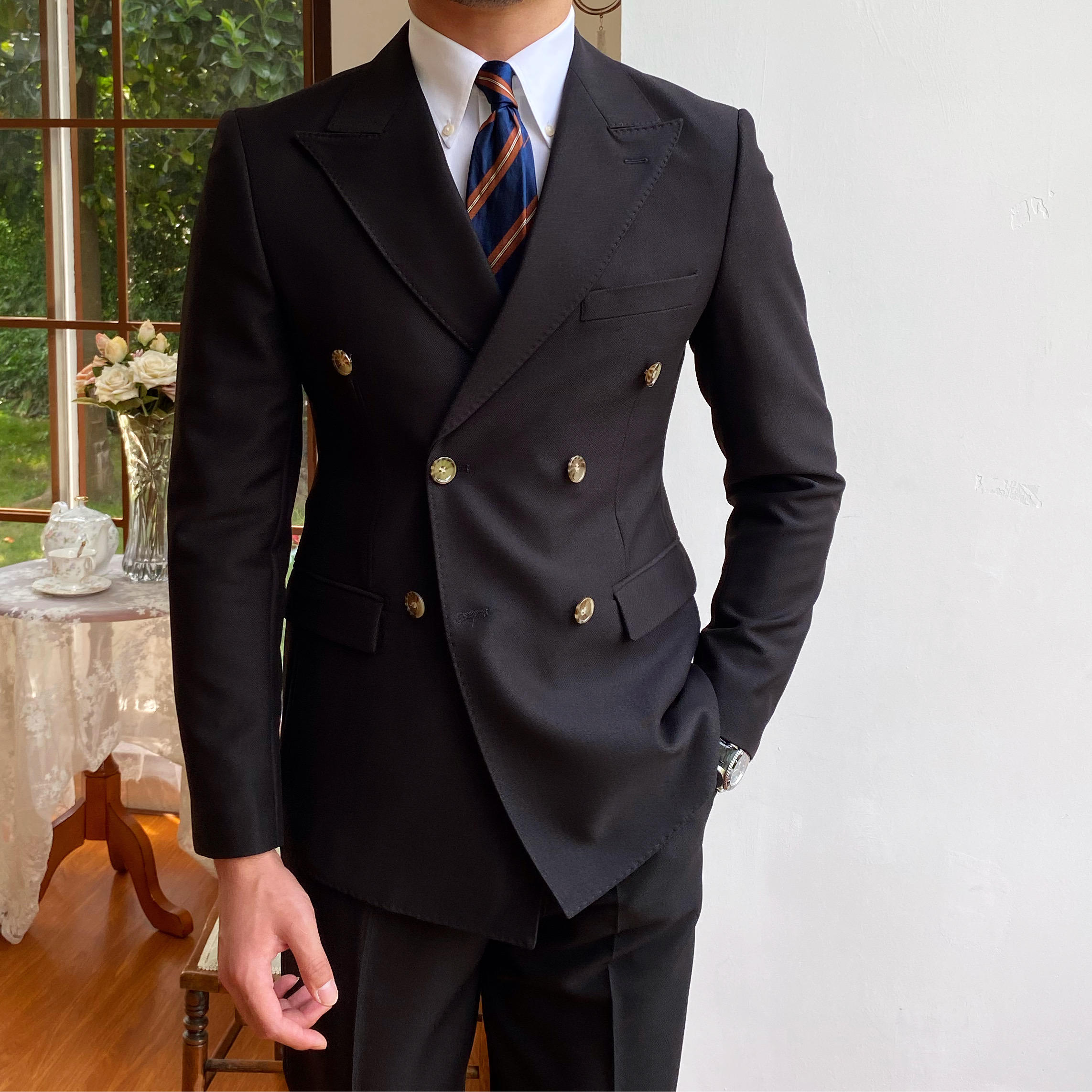 High Quality Formal Men's Suits 2-Piece Casual Office Slim Fit Business Mandarin Collar Zipper Plus Size Suit Set