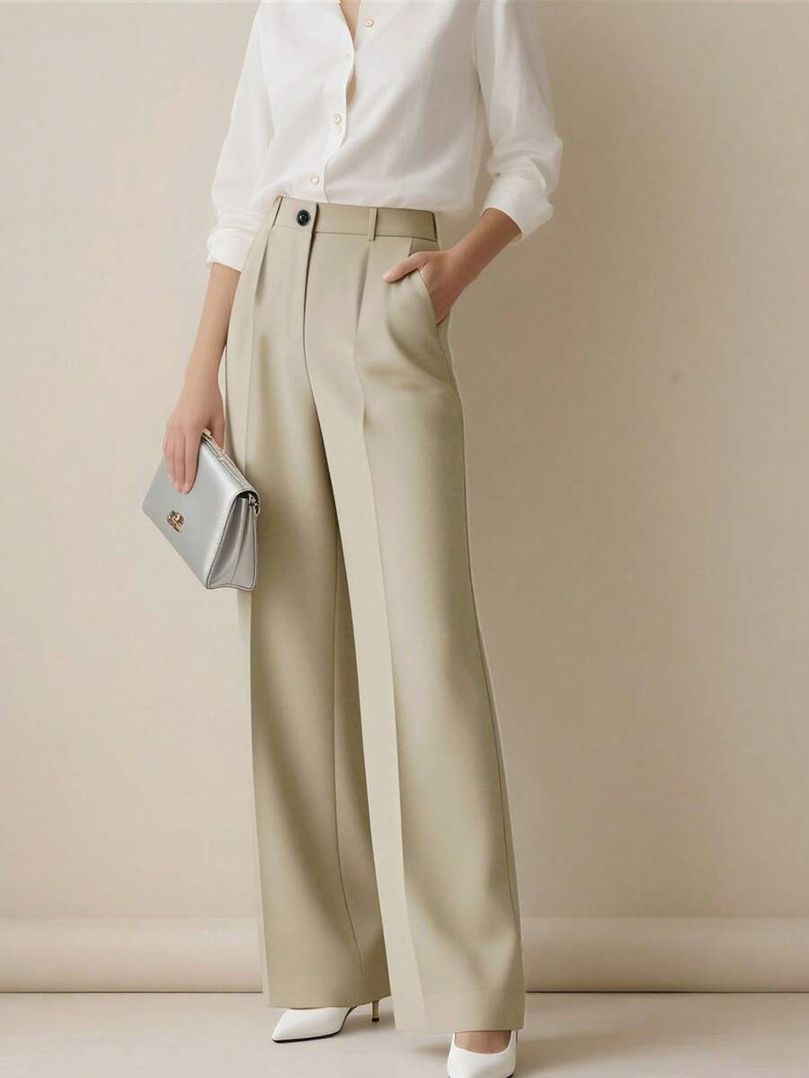 Women's New High Waist Straight Leg Suit Pants, Minimalist Drape Fabric Formal Trousers