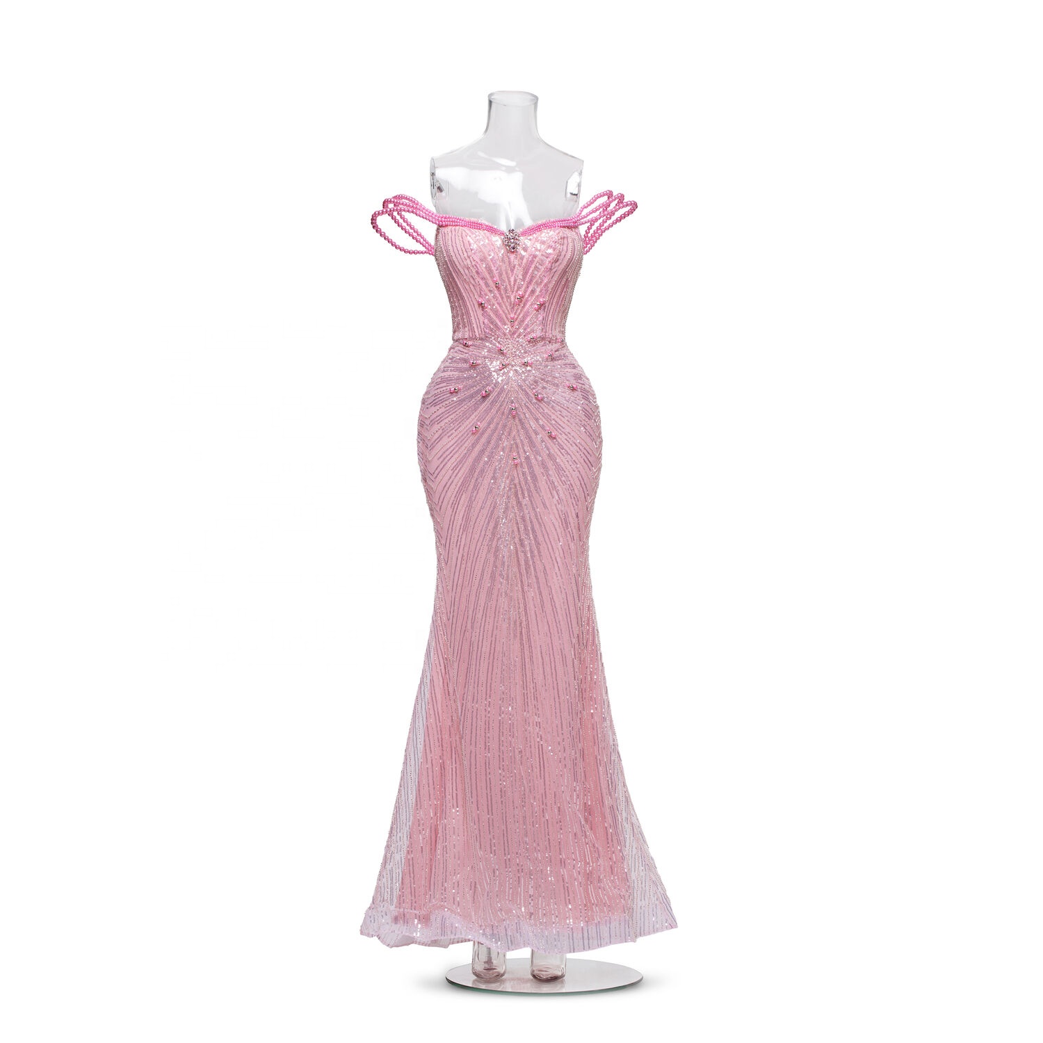 High Shine Minimalist Gown With Gradual Density Beading From Waist to Hem Diffusion