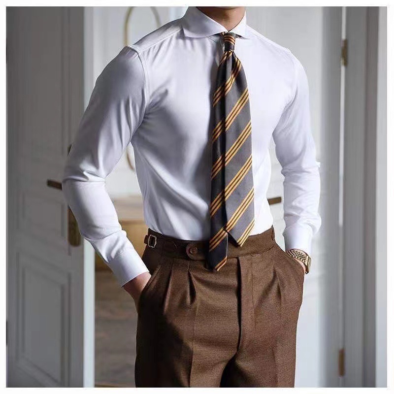 One-character Turn-down Collar Poplin 100% Polyester Business Loose Fit Formal Long-sleeved Men's Dress Shirt for Office