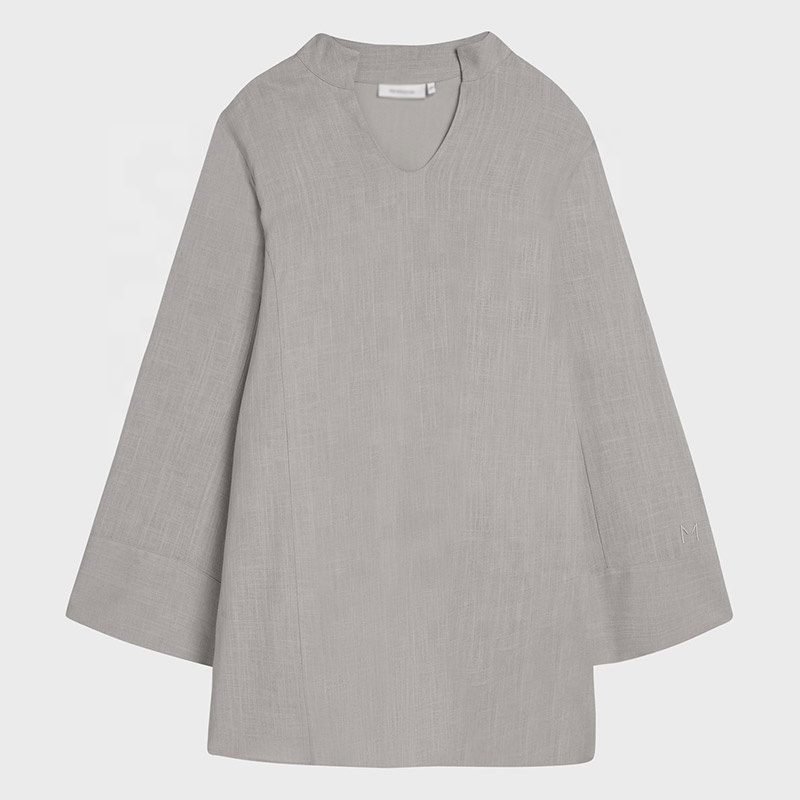 Muslim Design V-neck Shirt for Women Muslim Premium Linen Blouse Set Modest Women's Shirt and Dress Suit