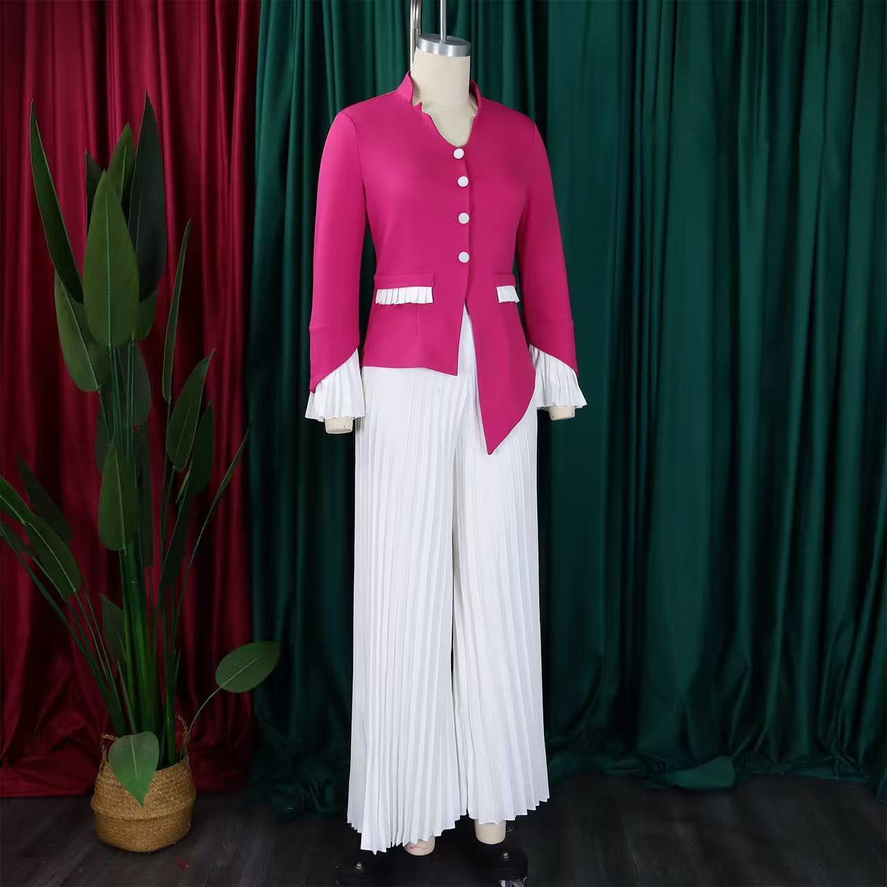 Wholesale Solid Autumn Formal Work Wear Fashion Plus Size Regular Fit Suit Outfit Women Office Notched Tailored Blazer Set