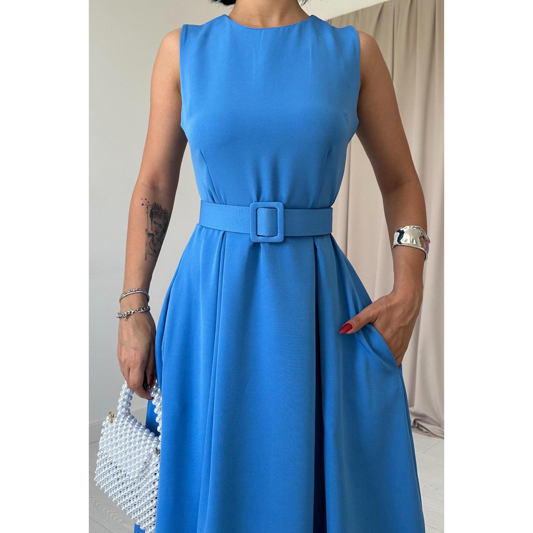 Elegant Blue Halter Neck A-Line Satin Dress Women Modest Evening Wear Flared Skirt Natural Waistline Elisa Fashion