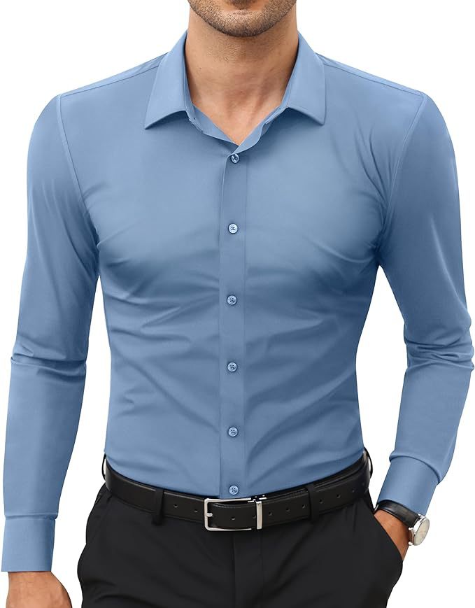 Non-Iron Four-Way Stretch Shirt Men's Business Casual Long Sleeve Solid Color European Size Shirt For Men Ready Stock