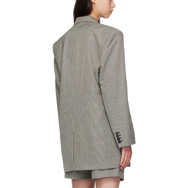Women's Oversized Fit Single Breasted Office Casual Outfits Plaid Blazer and Shorts Set