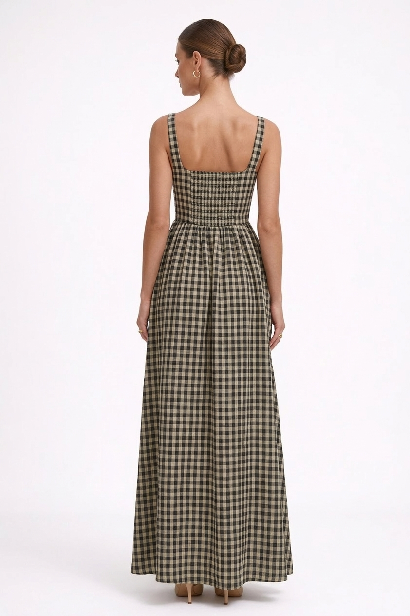 SHENGFU Womens Vintage Formal Casual Gingham Maxi Dress Square Neck Sleeveless A-Line Formal Evening Custom OEM ODM