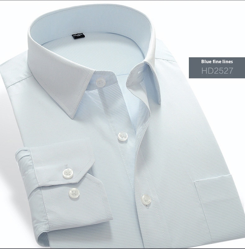 Men's Professional Anti-Wrinkle Korean-Style Dress Solid White Long Sleeve Slim-Fit Single Breasted Business Formal Breathable