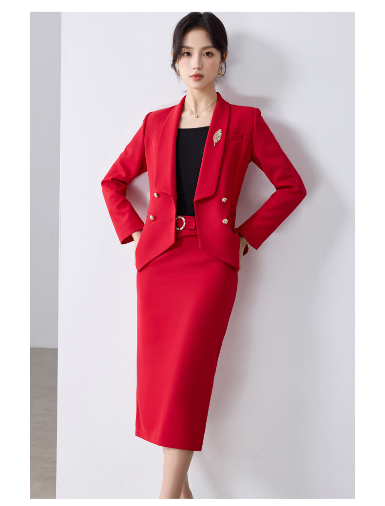 Women's Modest Business Formal Office Wear Suit Pants Set with Button Decoration