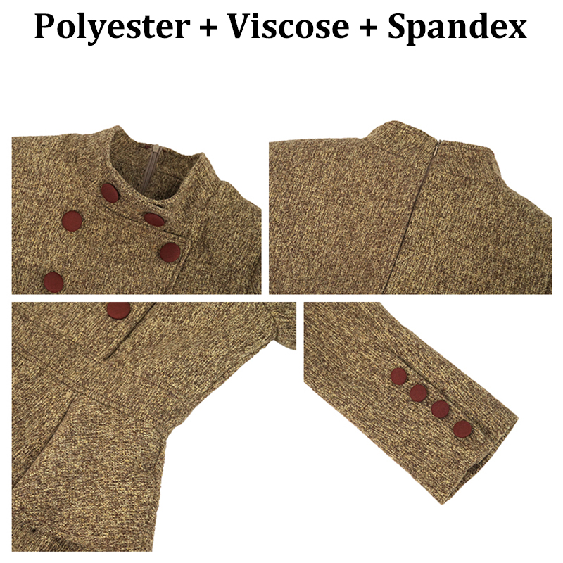 ZYHT 61149 2025 Spring New Collection Double Breasted Button Dresses Women Career Formal Elegant Retro Woolen Tweed Dress