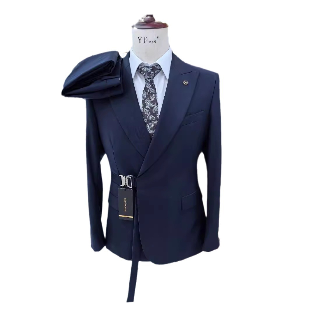 S036N 2025 Men's Handsome 2-Piece Set Casual Wedding Host Suit Zipper Fly Pants Button Winter Business Apparel Summer