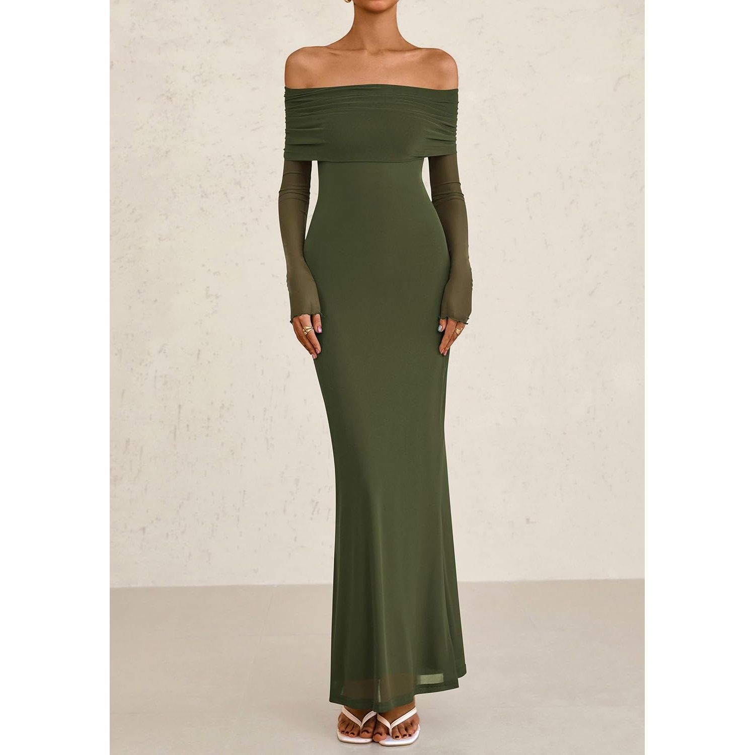 Custom Elegant Shoulder Long Sleeve Formal Wedding Guest Bodycon Maxi Dress 2025 Fall Collection Women Prom Parties B0DP2CJSNX