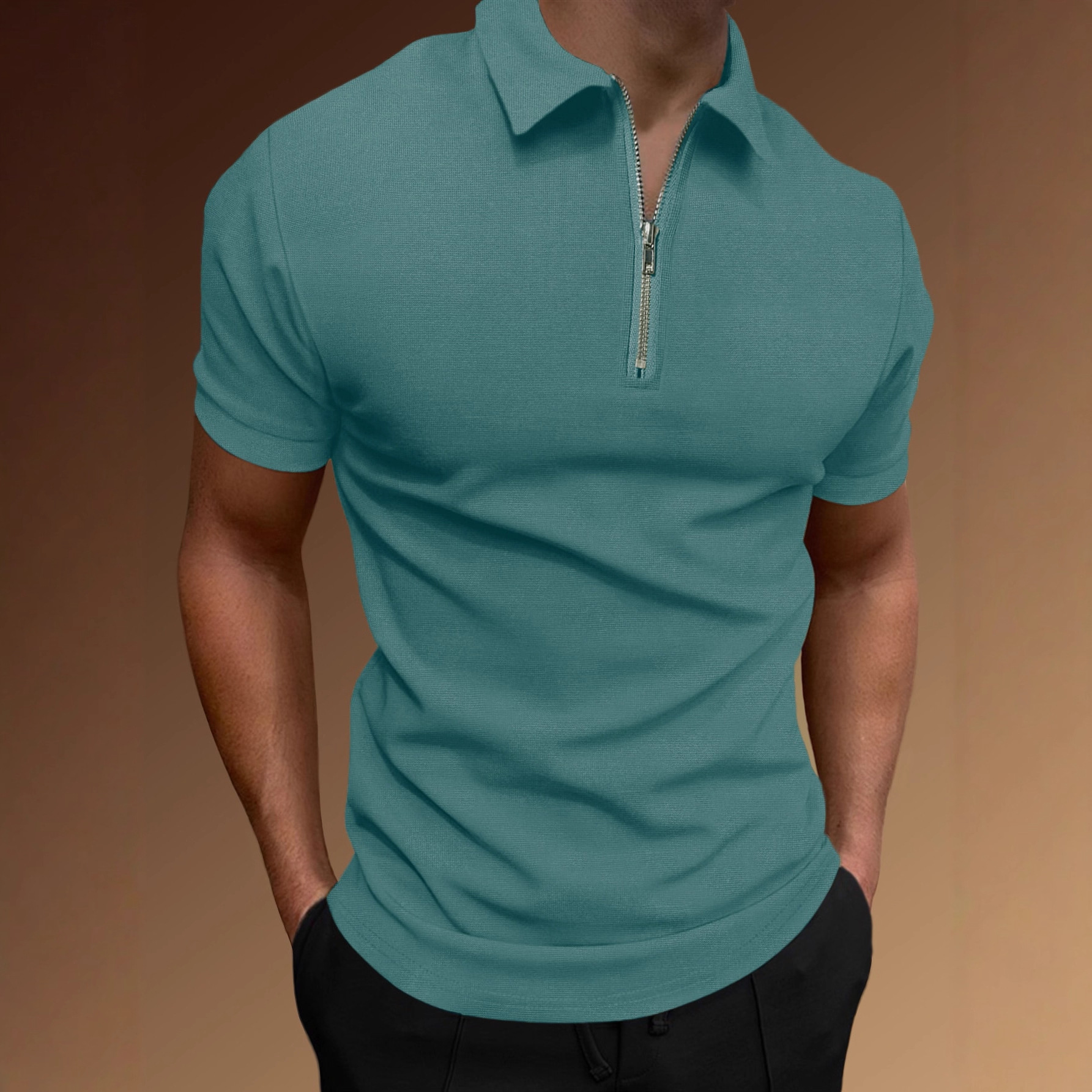 Customized Men's Summer Casual Solid Color Polo Shirt Short Sleeve Collar Zipper Polo Shirt