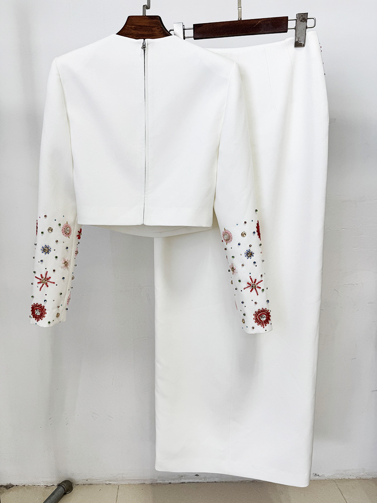 Ocstrade Wholesale Winter Beaded Diamond Skirt Sets Women 2 Piece Outfits Long Sleeve Two Piece Dress Set Women Clothing Elegant