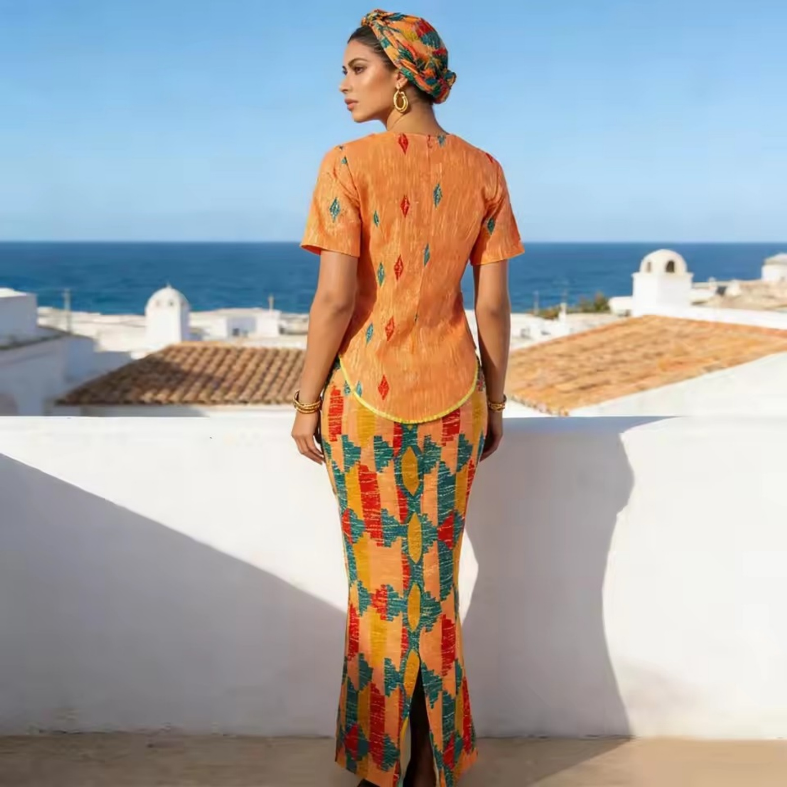 African Women Plus Size Cotton Summer Wedding Skirt Set with Short Sleeves Slim Fit Gown and Headwrap 2526056