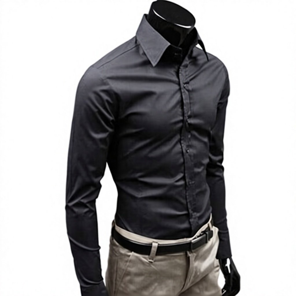 Men's Slim Fit Black Dress Shirt Long Sleeve Wrinkle Resistant Breathable Cotton Blend Casual Top For Business Office Spring