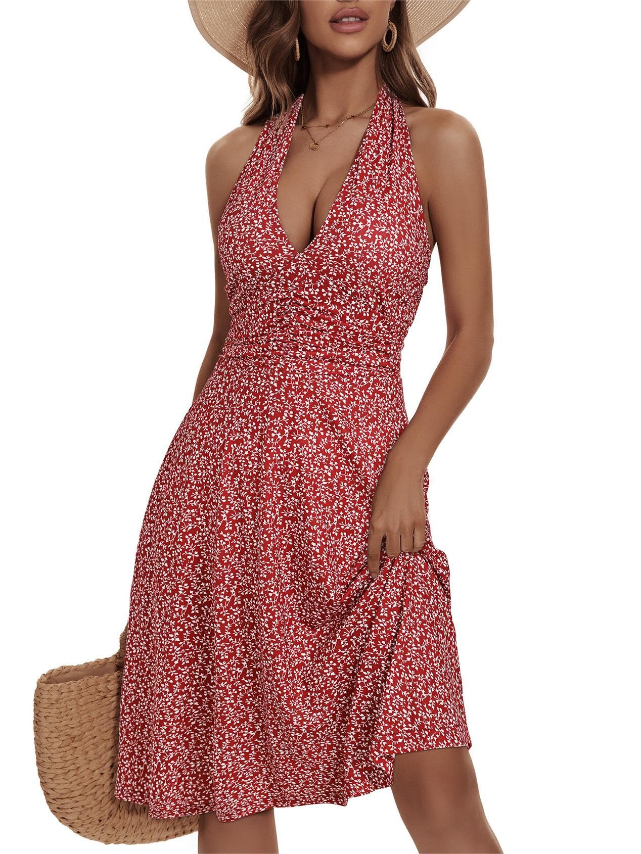 2024 Summer Cool Cross Tie Waistcoat Dress Latest Sexy Backless Small Halter Puff Sleeve for Party/Formal OEM Service Custom