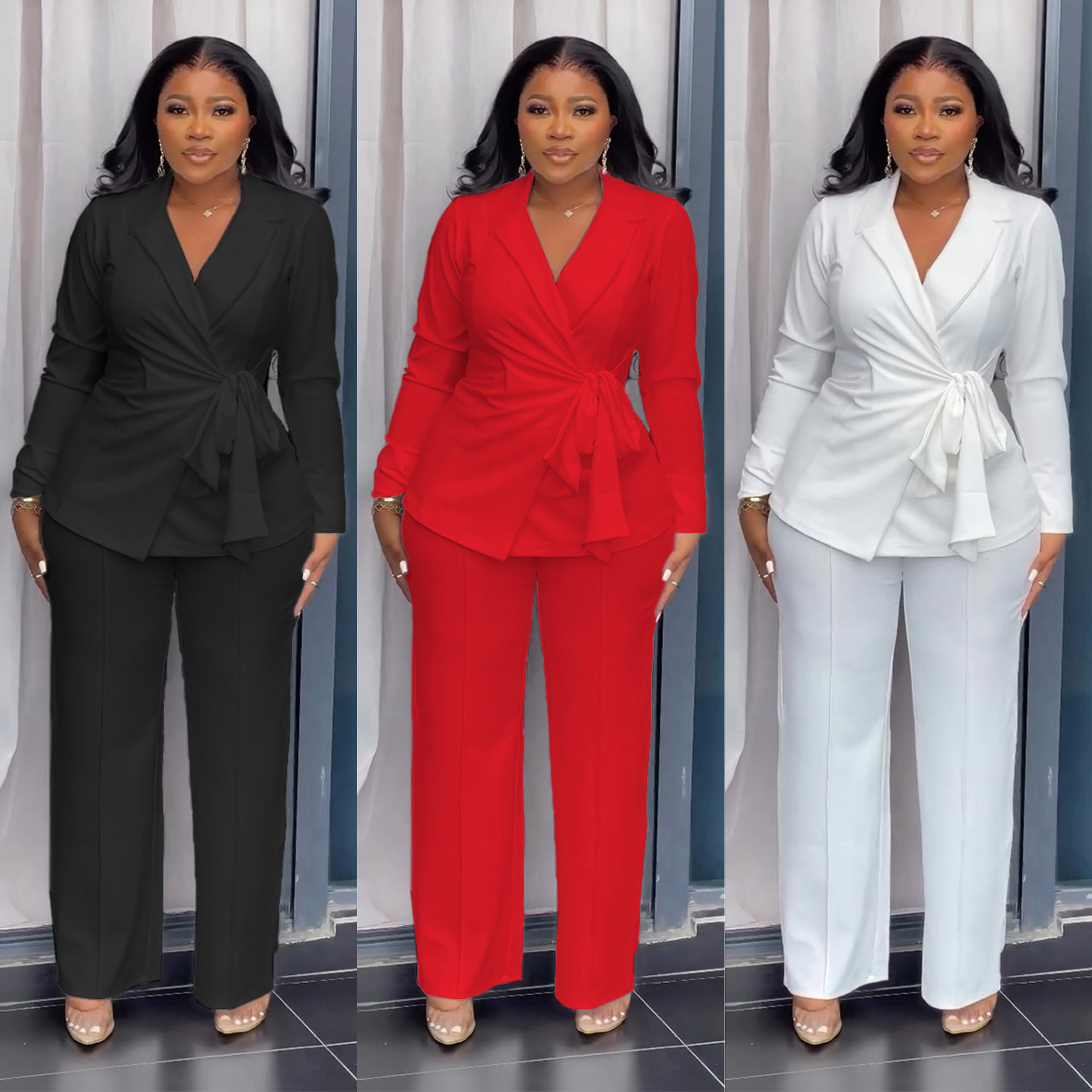 Women's Plus Size One-Set Formal Office Costume Suit Solid Knitting Fabric Top Clothing