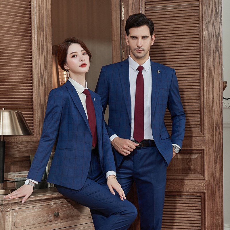 Winter Summer Worsted Fabric Women's Elegant Plaid Blazersuit Professional Business Manager Hotel Sales Work Suit