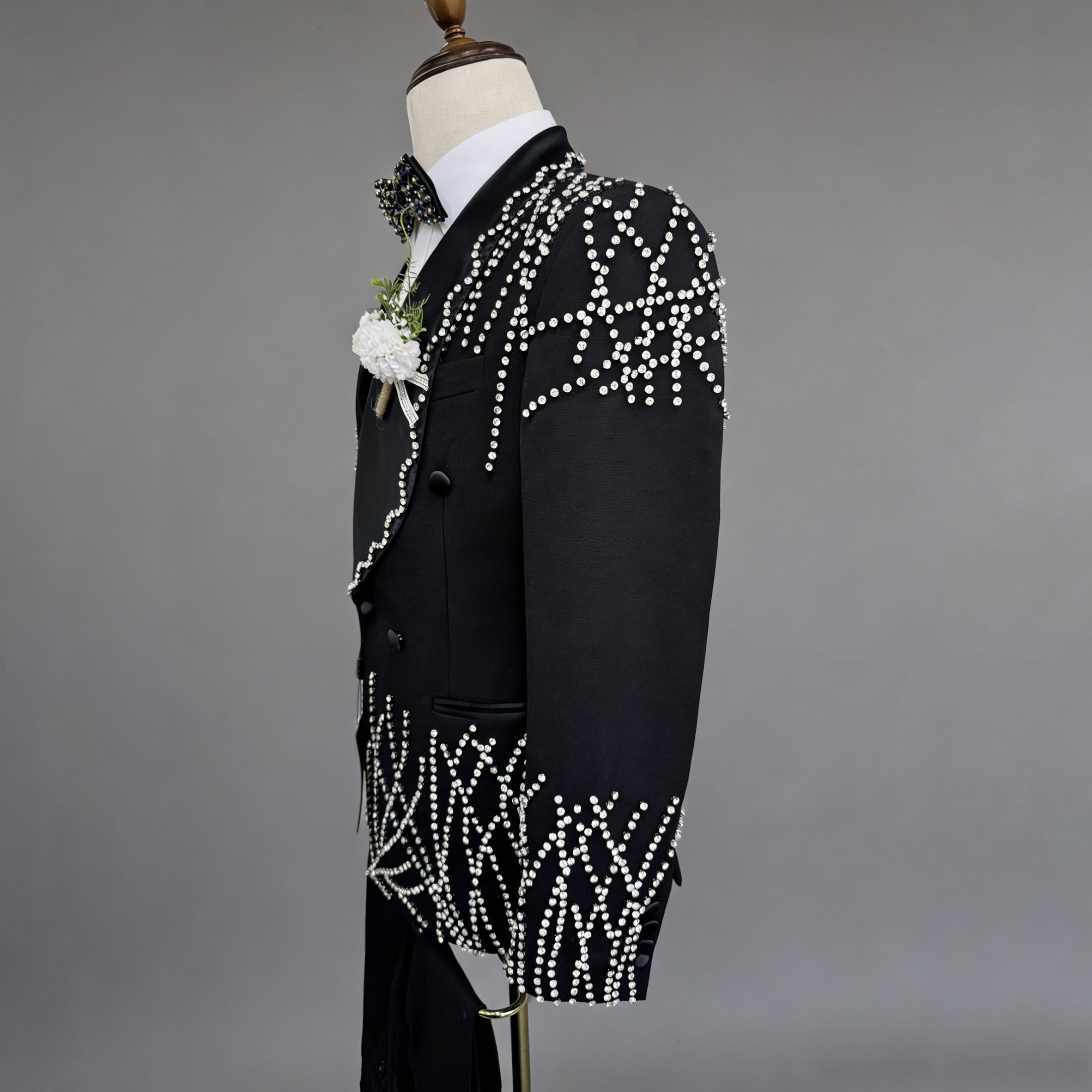 Custom Handcraft Mens Suits 2 Piece Set for Red Carpet Glam Stage Performance Rhinestone Pattern Groom Formal Wear for Wedding