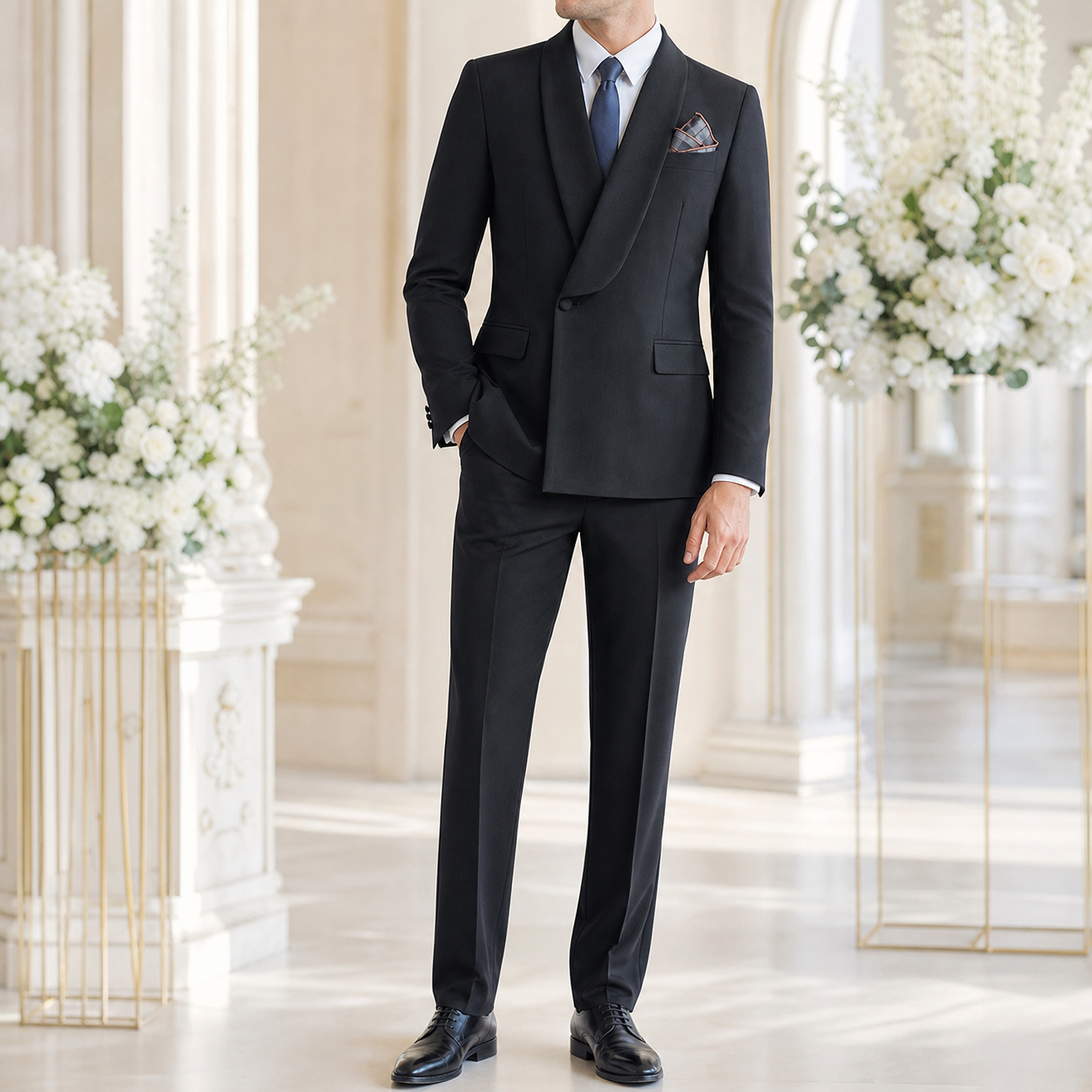 Men's 2 Piece Slim Fit Single Breasted Worsted Business Suit Formal Office Interview Wedding Blazer Pants Professional Set