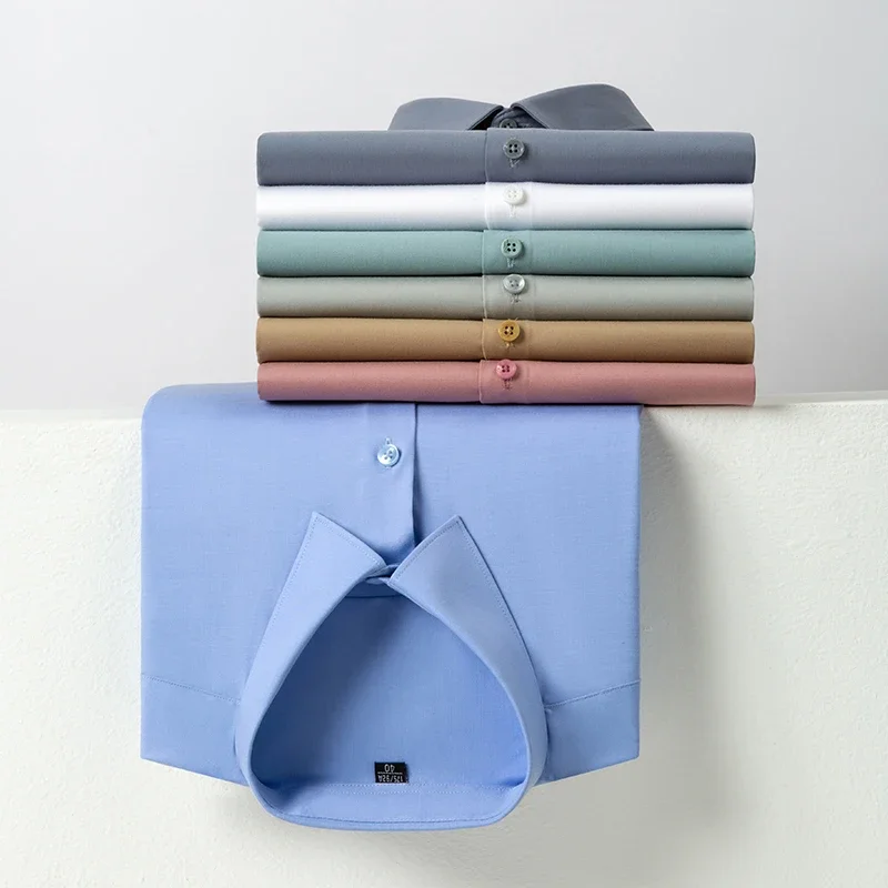 Silk ModaL Men's Long-Sleeve Formal Business Shirts Elegant White Office Wear Breathable and Yarn-Dyed for Autumn Season