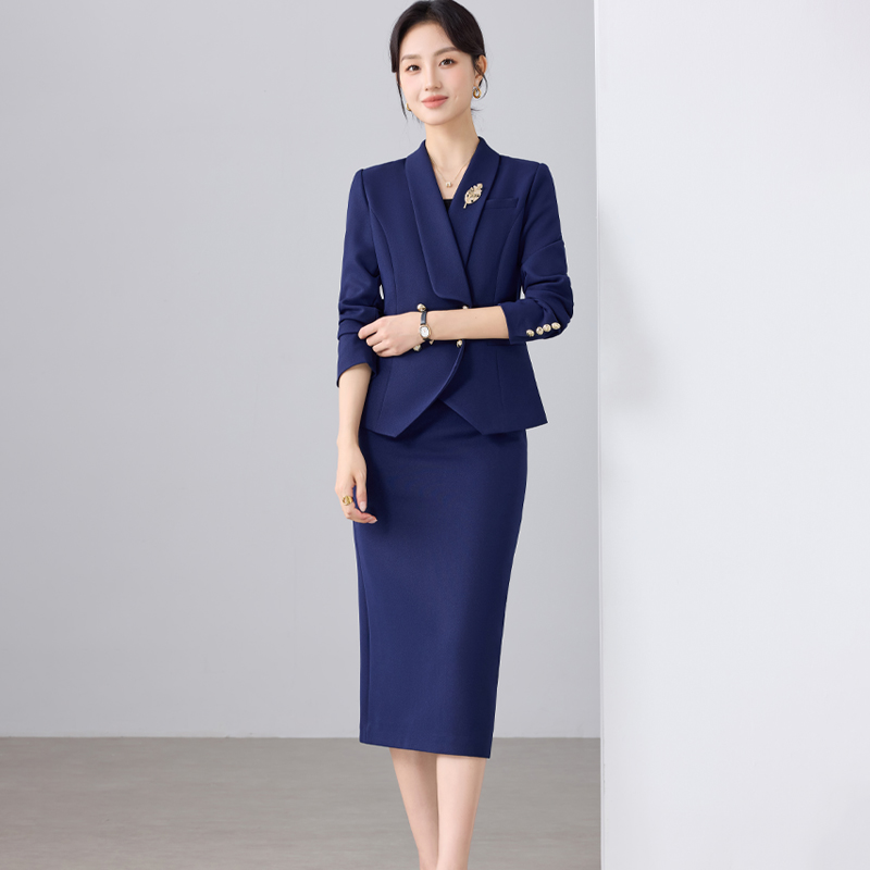 Women's Modest Business Formal Office Wear Suit Pants Set with Button Decoration