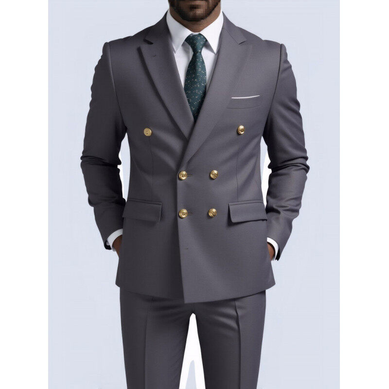 Men's Business Formal Single Suit Breathable Anti-static Double-breasted Casual Mandarin Collar Worested Plus Size