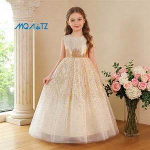 MQATZ New Little Girls' Formal Canopy Dress O-Neck Collar Breathable Washable Sleeveless Lace Mesh Design for Holiday Banquets