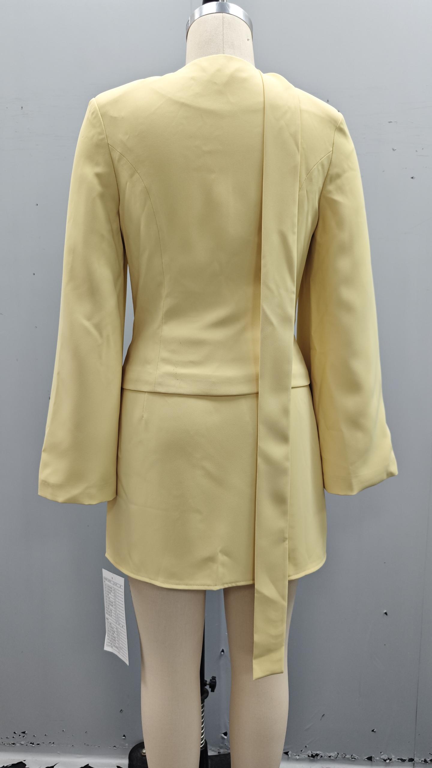 Elegant Yellow Two Piece Suit Set Blazer and Mini Skirt Sophisticated Tailored Yellow Suit Office and Event Wear
