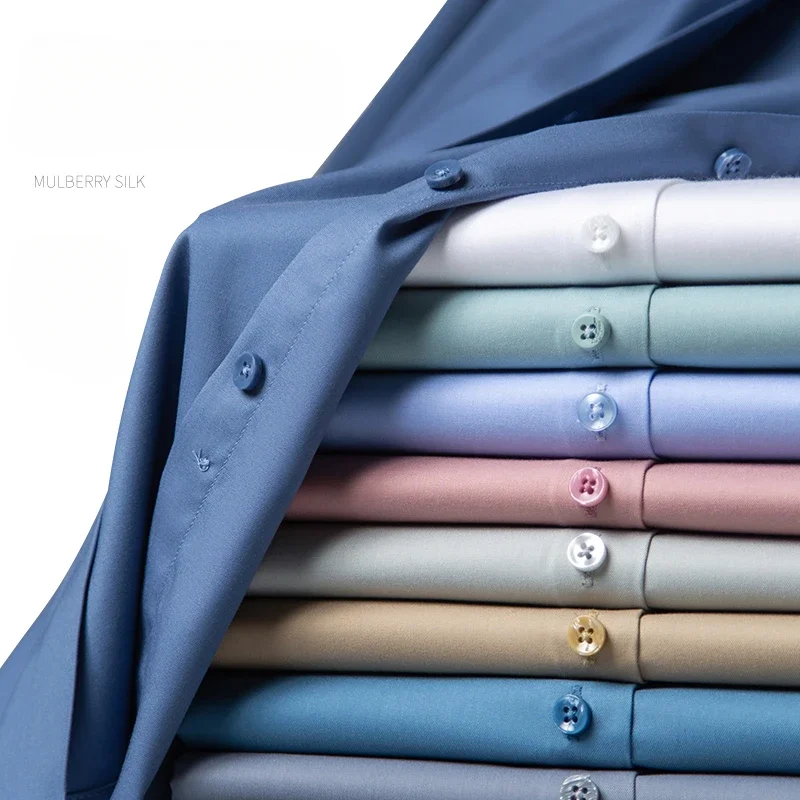 Silk ModaL Men's Long-Sleeve Formal Business Shirts Elegant White Office Wear Breathable and Yarn-Dyed for Autumn Season