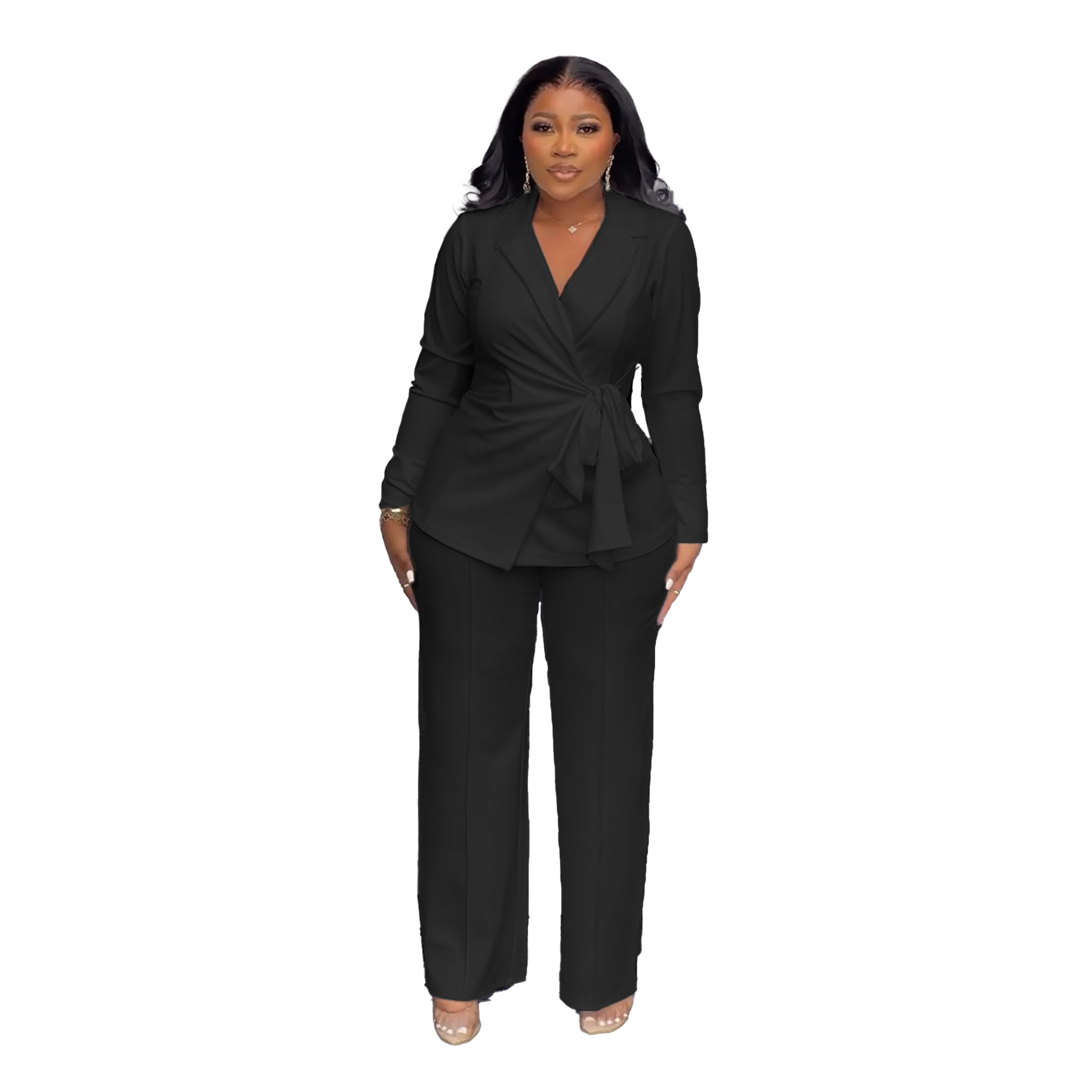 Women's Plus Size One-Set Formal Office Costume Suit Solid Knitting Fabric Top Clothing