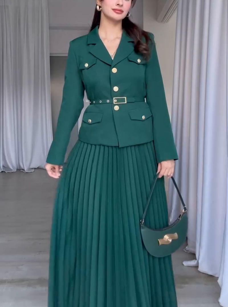 Europe and the United States New Style Waist Suit Jacket Press Fold Long Skirt Two-piece Women's Dress Suit