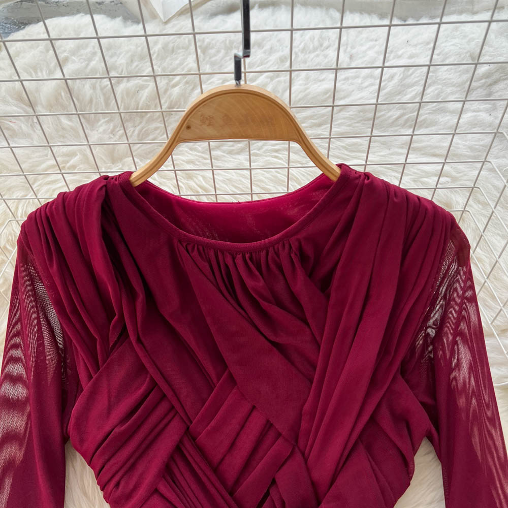2025 Solid Digital Luxury Elegant Maxi Gown Women's Fashion Designer Long Sleeve Belted Slim Anti-Wrinkle Breathable Formal