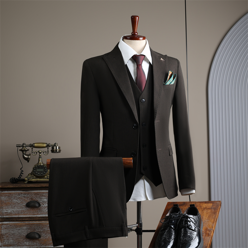 Vintage High-end 2 Button Men's Suit Set Slim Fit 3 Piece Formal Wedding Banquet Blazer Jacket Vest Pants