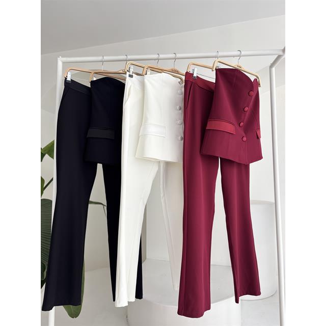 Sobe Women's ECRU Satin Suit Set Two Piece Blazer Pants Formal Wear with Needle Detection Model 10024
