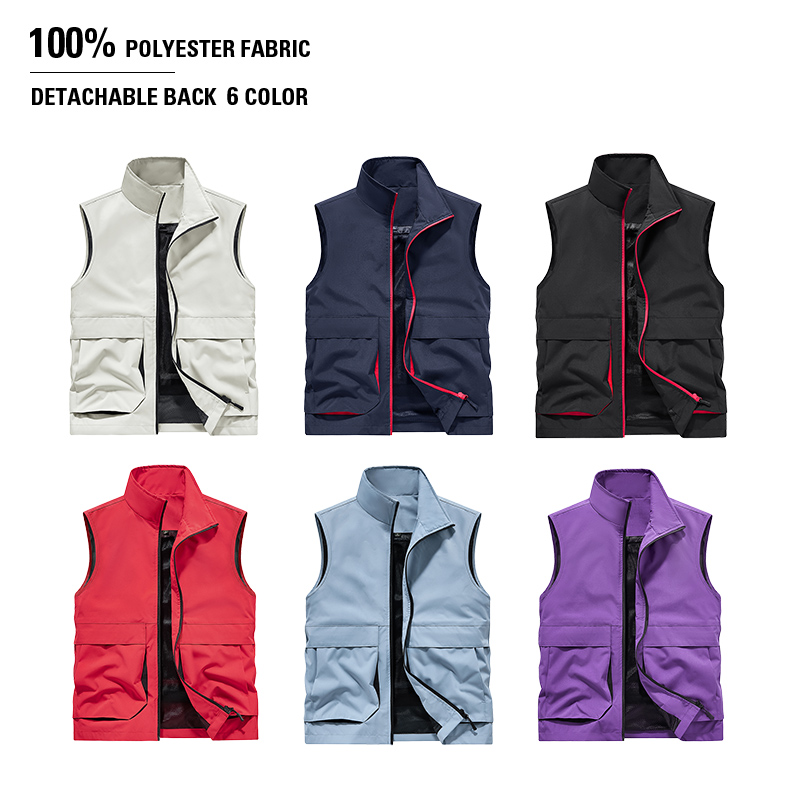 Wholesale Men's Winter Formal Plus Size Zipper Vest Personalized Sleeveless Waterproof 2 Colors Jacket Work Multi Pocket Custom