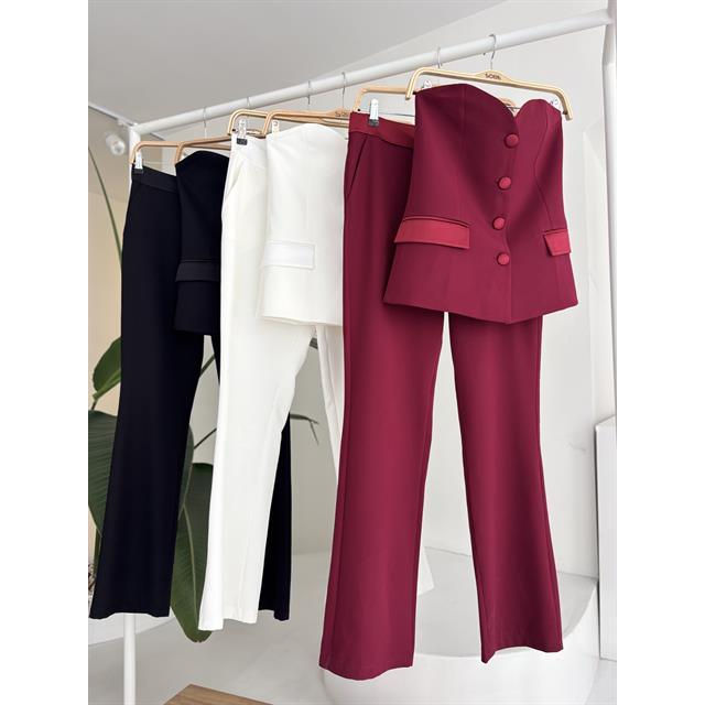 Sobe Women's ECRU Satin Suit Set Two Piece Blazer Pants Formal Wear with Needle Detection Model 10024