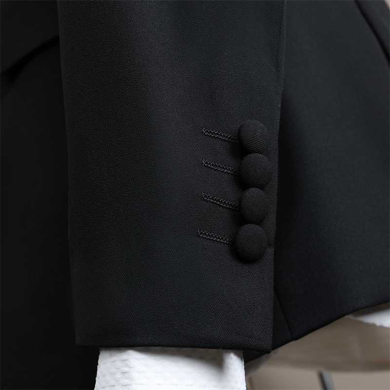 Luxury Custom Double Breasted Mens Italian Style Blazer Solid Black Slim Fit Anti-Wrinkle Worsted Fabric Formal Business Jacket