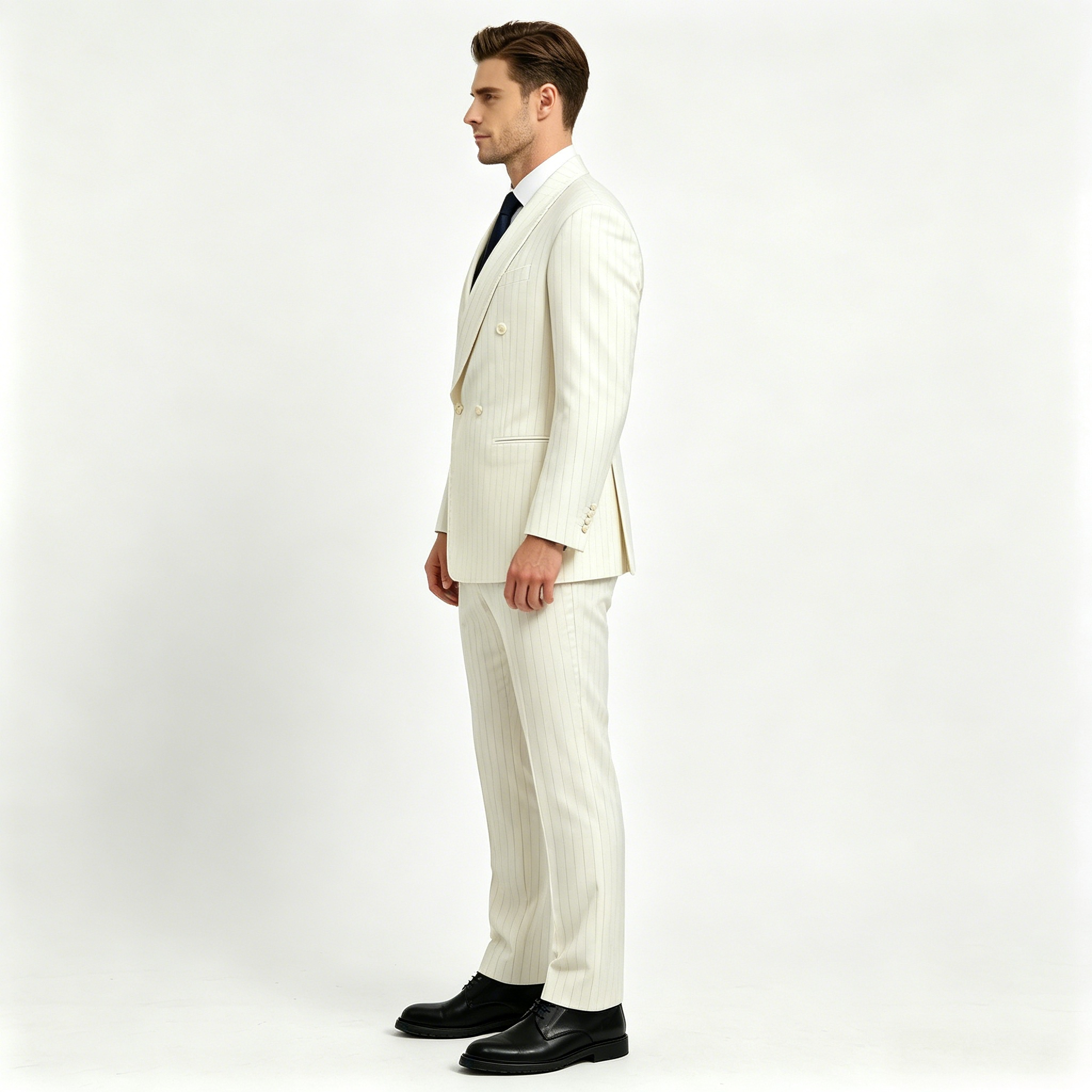 Viscose Polyester Business Suit for Weddings Banquets Gentlemen's Shawl Collar Double-Breasted Suit Pleated Button Fly Plus Size