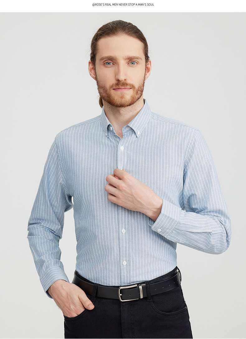 New 100% Cotton Solid Oxford Long-Sleeve Dress Shirt For Men Business Casual Korean-Style Spring Quick Dry Eco-Friendly