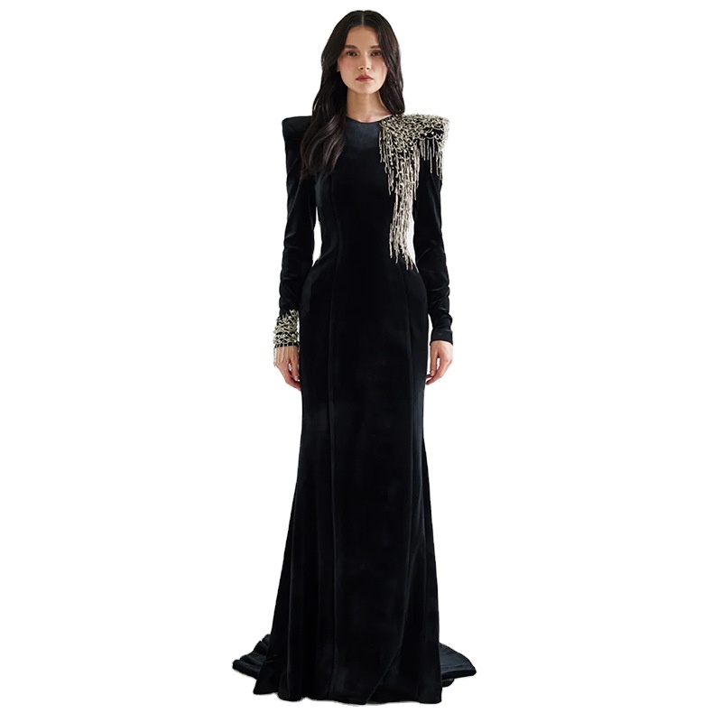 Beaded Tassel Evening Gown
