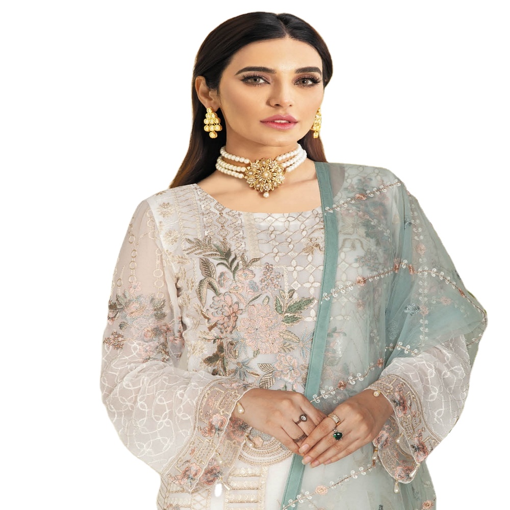 Ramsha NAYAB Luxury 3-Piece Embroidery Modern Lightweight Pakistani Branded Chiffon Floor-Length Sari Set Original Formal Party