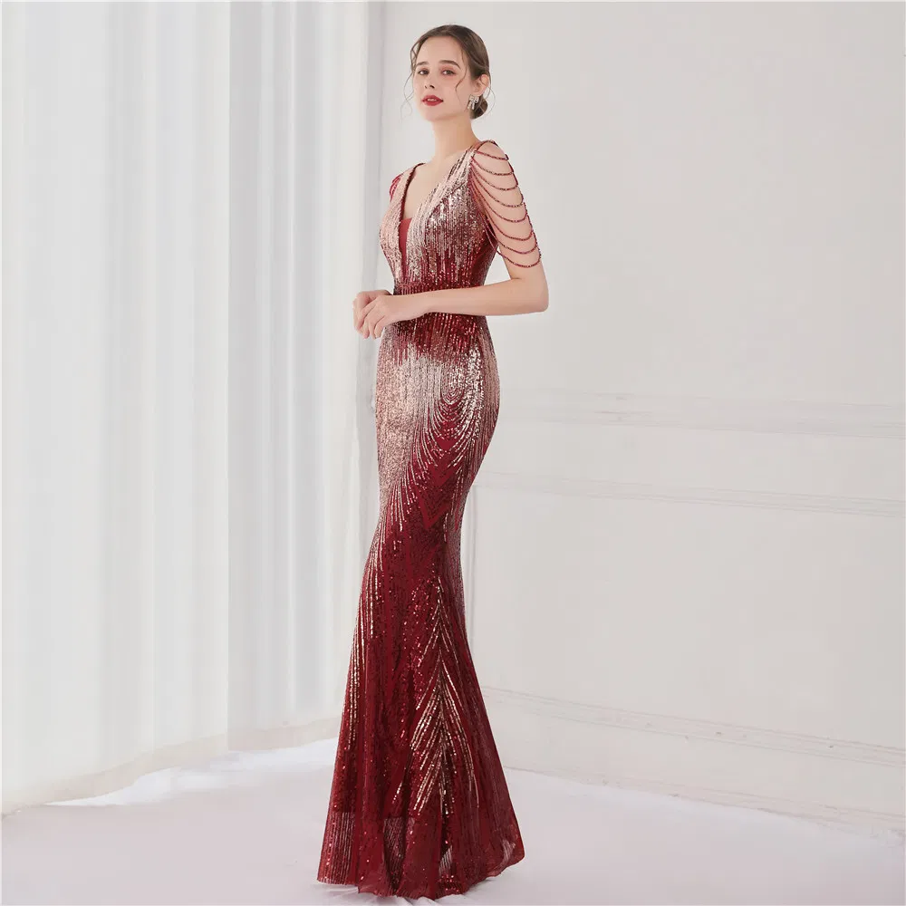 Checkered Sequin Mermaid Gown – Elegant Annual Event Dress for Hosts and Car Models