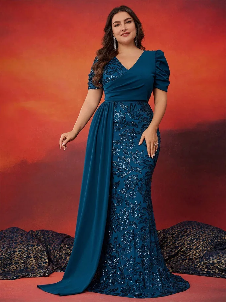 Elegant Bead Splicing Fit V-Neck Short Sleeve Cocktail Dress