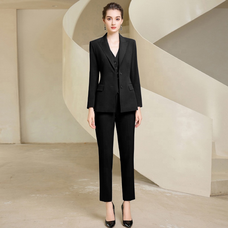 Women's Elegant Black Single Breasted Woven Anti-Wrinkle Blazer Business Formal Wear Tailored Office Minimalist Jacket