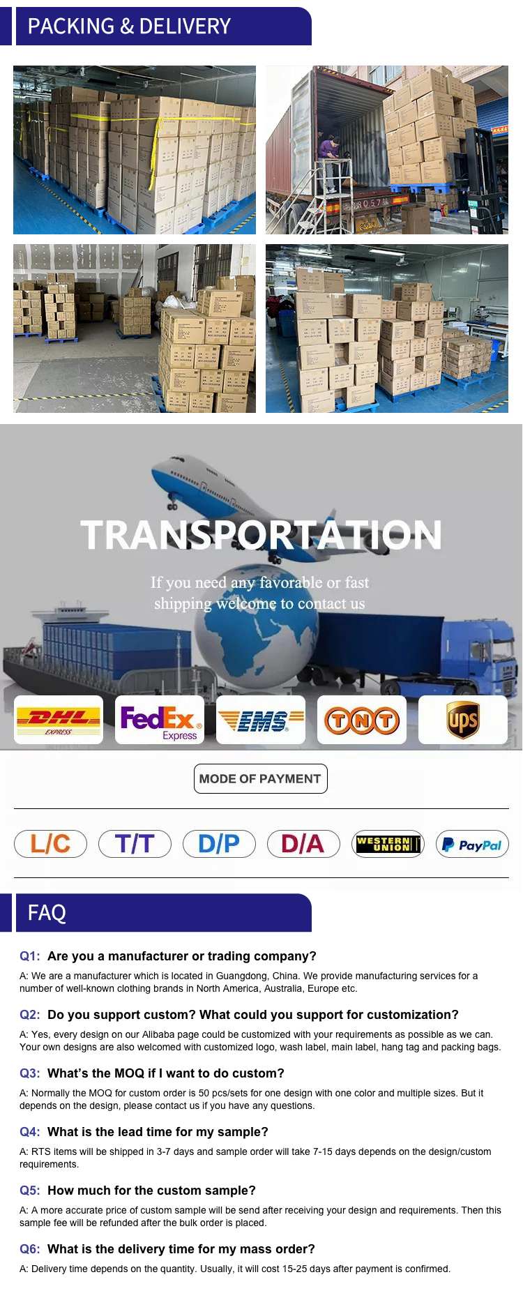 Packaging details and shipping logistics