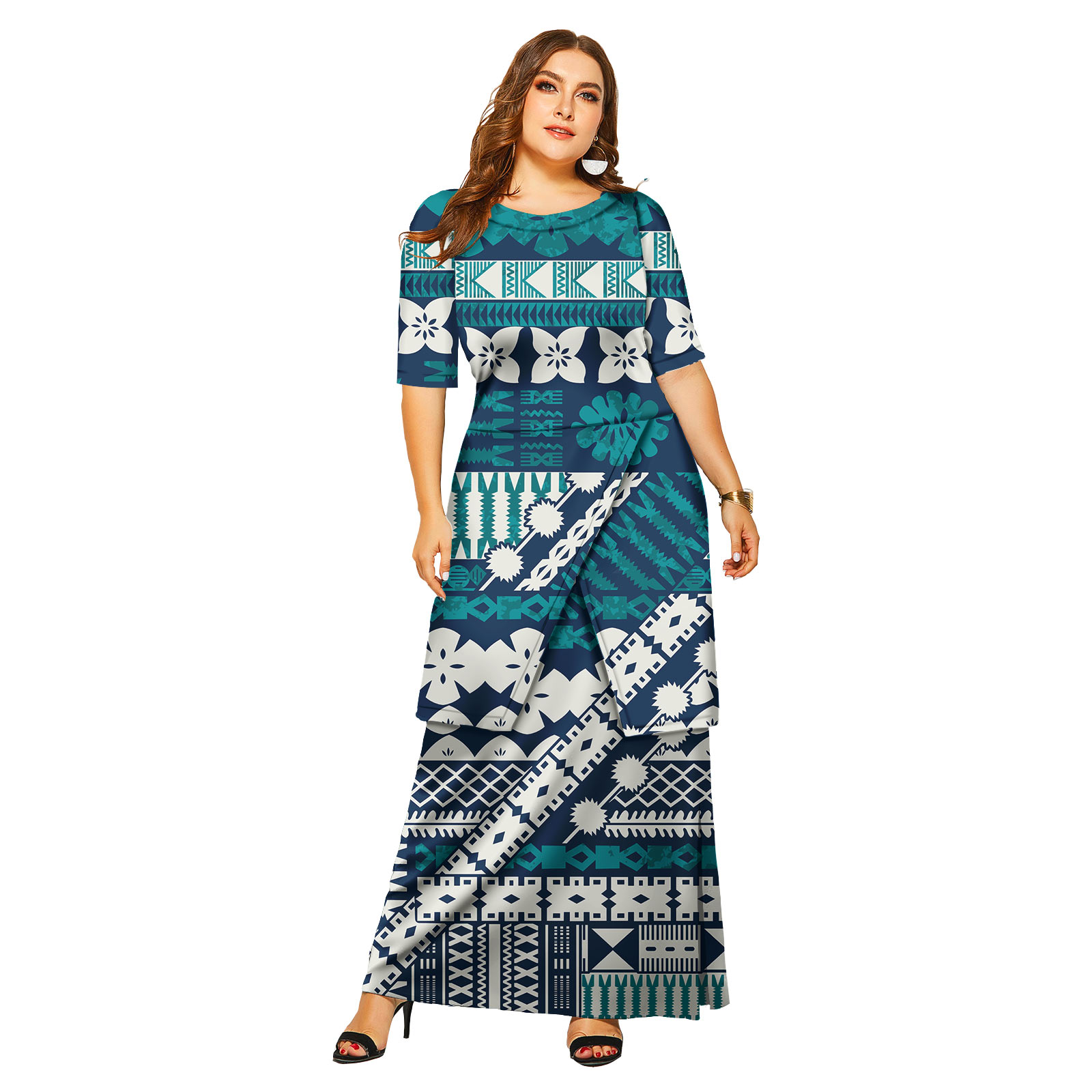 Pacific Island Style Dress Custom Samoan Puletasi Tonga Puletaha Ptaha 2pcs Ladies Tops and Skirts 2 Pieces Set