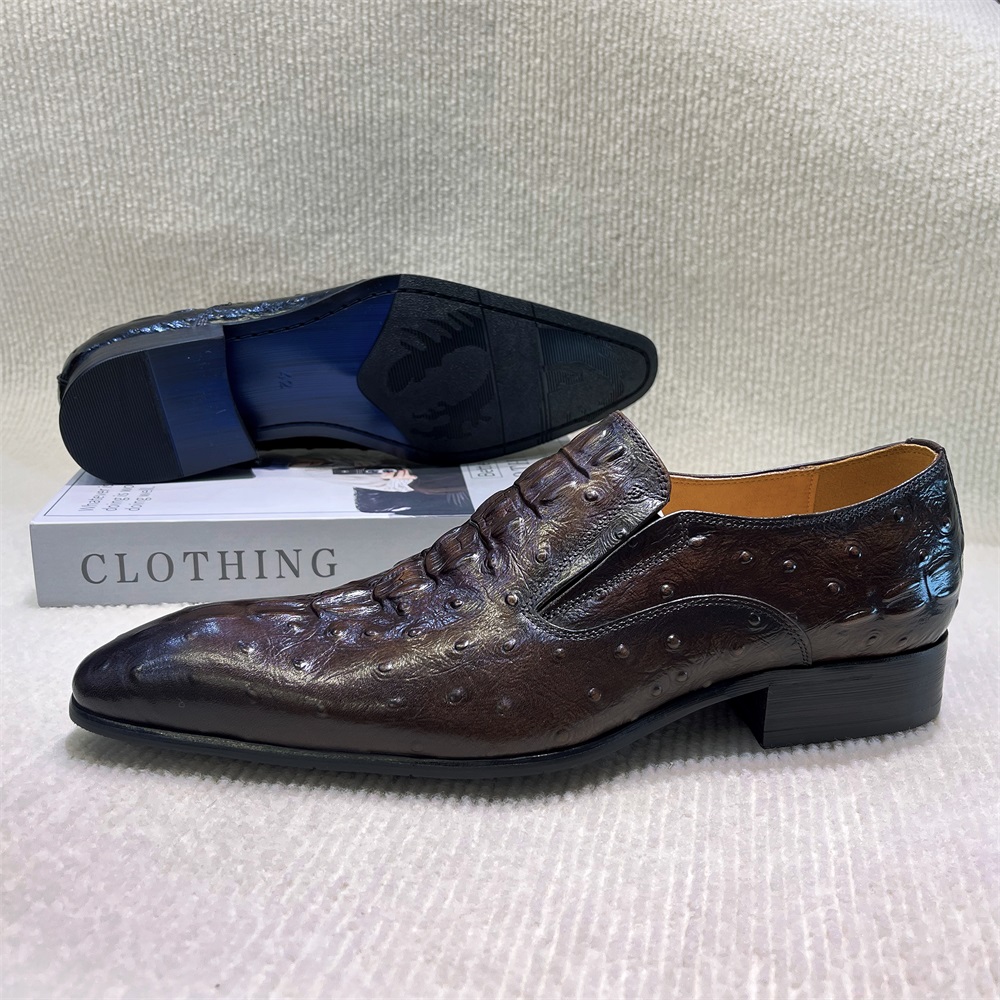 Luxury Men's Designer Ostrich Pattern Cowhide Dress Shoes &amp; Oxfords Brogue for Autumn Wedding &amp; Business Wear
