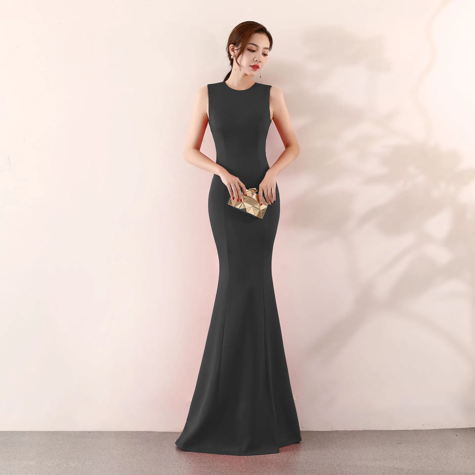 New Foreign Trade Gown with Ruffled One-Shoulder Design – Beaded &amp; Rhinestone Embellished Evening Dress for Annual Party or Ceremony